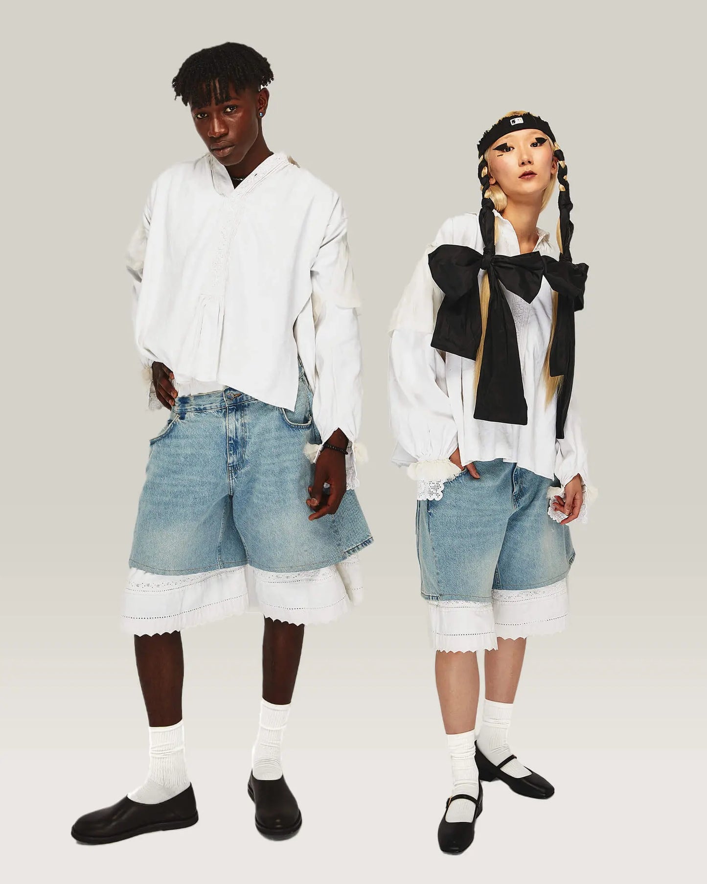 Denim Shorts with White Detail