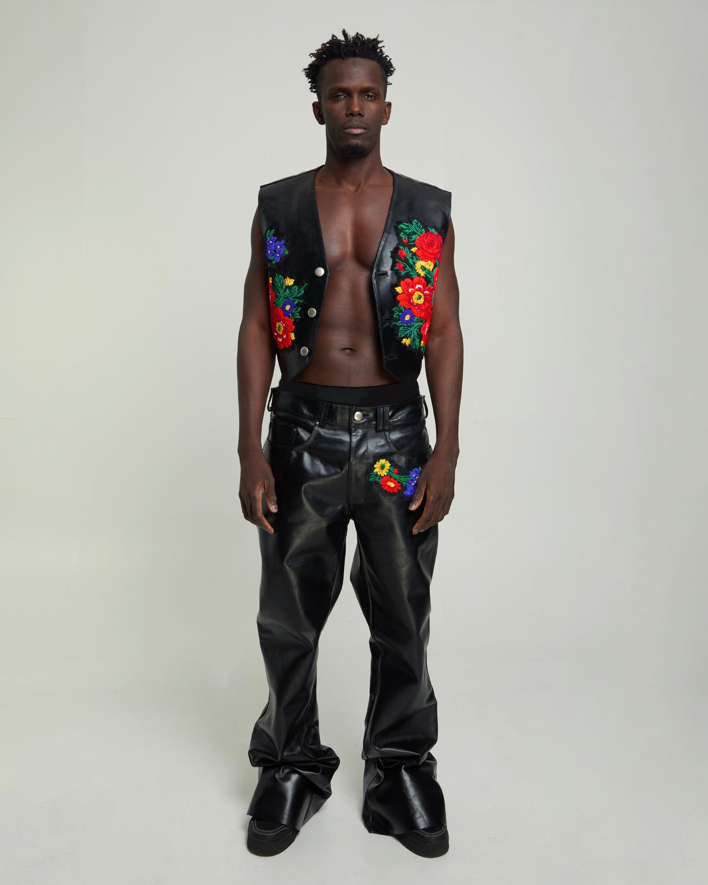Embroidered Leather Pants